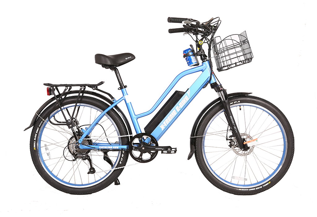 motorized electric bicycles X-Treme Catalina 48V Electric Beach Cruiser Baby Blue