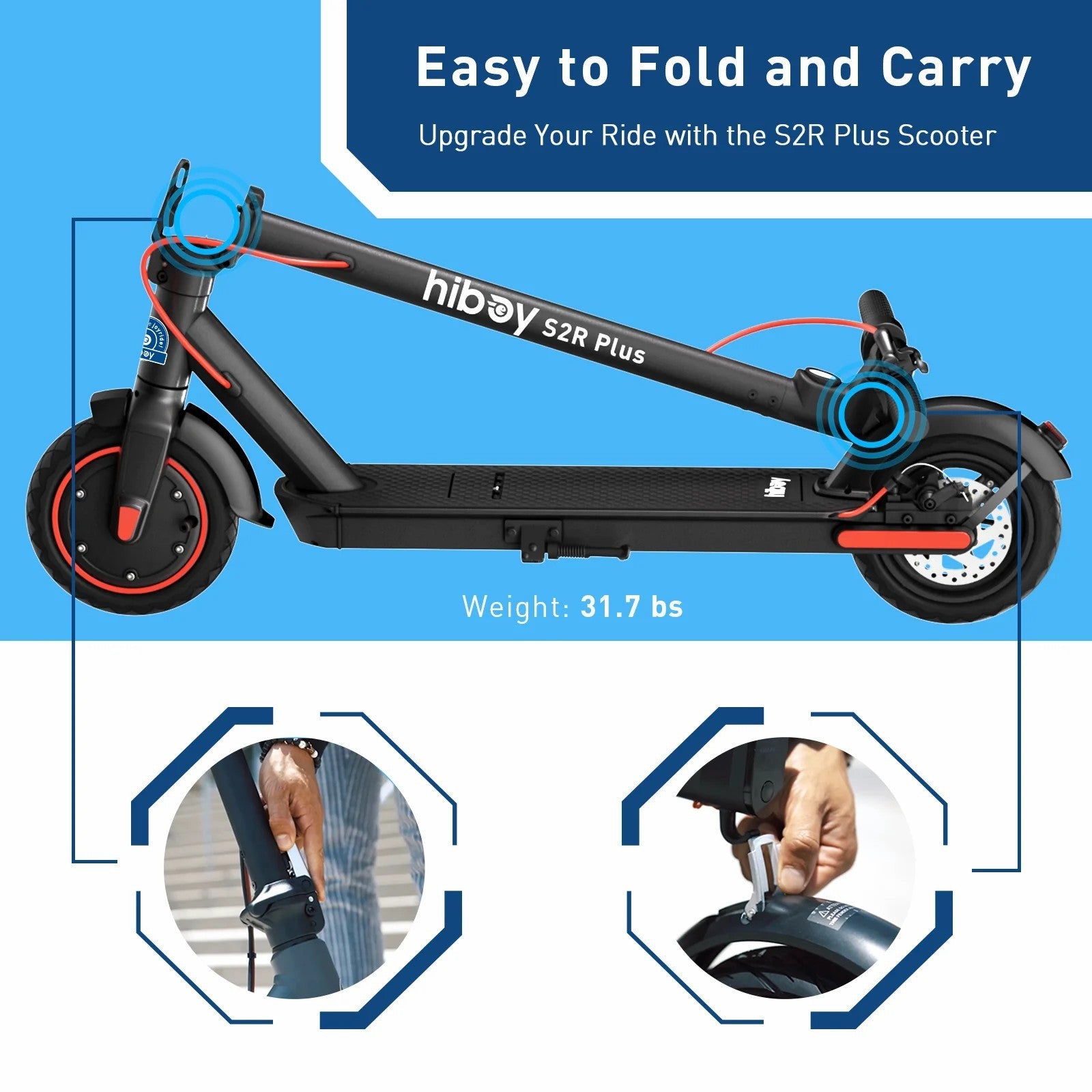 Hiboy S2R Plus Folding Electric Scooter with Removable Battery