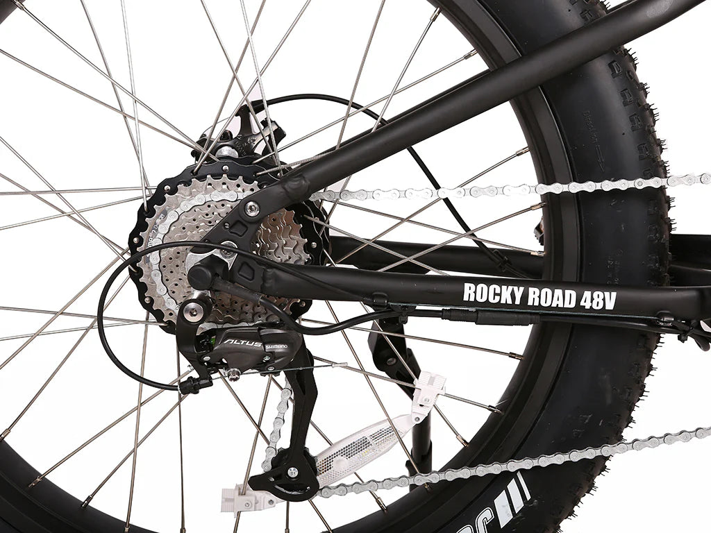 Rocky Road 48 Volt High End Electric Fat Tire Straight Frame Mountain Bicycle